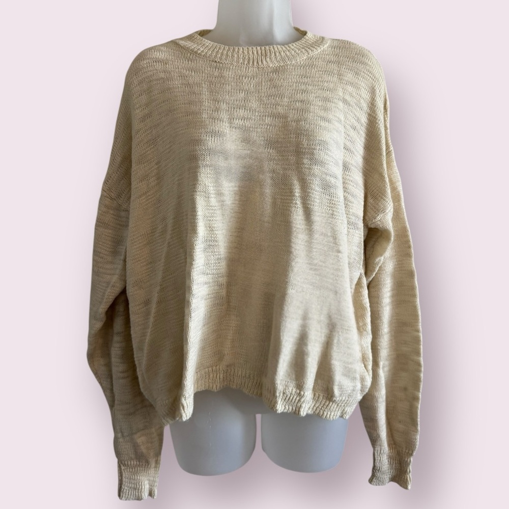 Nasty Gal Cream Knit Long Sleeve Top Lightweight Relaxed Fit M